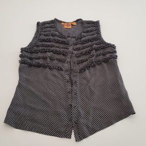 Tory Burch Silk Tank Top Ruffle Polka Dots Size L